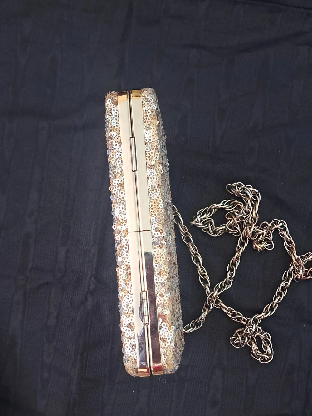 White House Black Market Sequin Chain Evening Clutch - Rose Gold